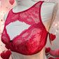 Red Lace Bralette Cut-out Front Floral Pattern Black Center Bow -  - Bras