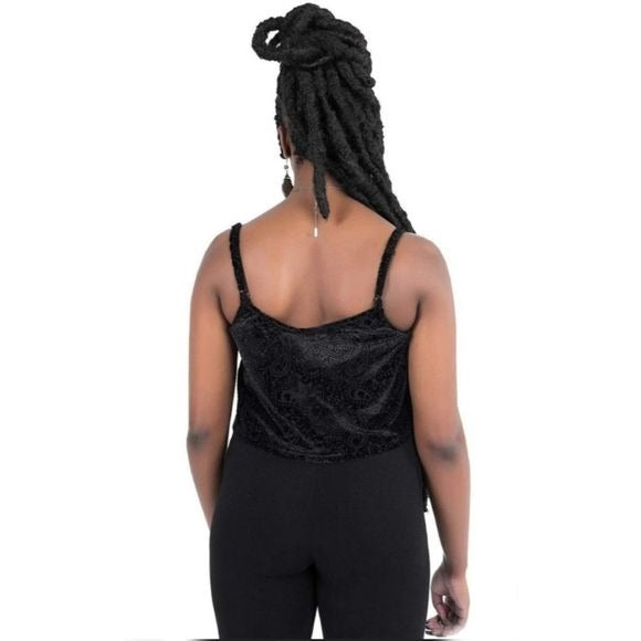 Cosmic Certainly Velvet Vest Top | Black Super Lace-up Front S - Killstar - Tops