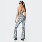 Casper Laced Flare Pants | Lace-up Sides Cool Blue Hues Retro Vibes - Edikted - Pants