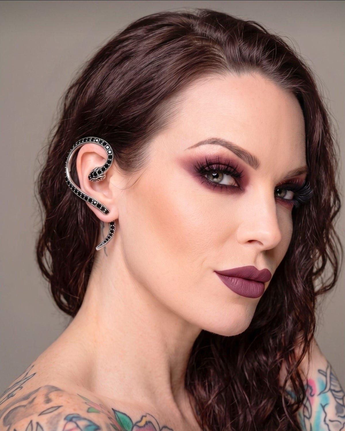 Killstar Temptation Snake Earring Black Crystal Darkened Silver Right Ear Cuff
