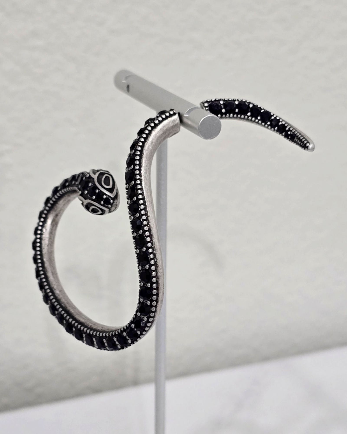 Killstar Temptation Snake Earring Black Crystal Darkened Silver Right Ear Cuff