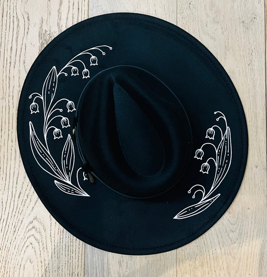 Vegan Felt Hat - XL Brim - Large Lily of the Valley -  - 