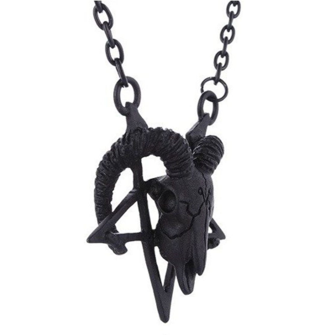 Black Ram Skull Pentagram Necklace Adjustable Chain Pagan Occult Witchcraft Amulet - Restyle - Jewelry