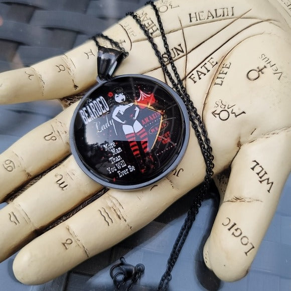 The Breaded Lady | "Circus Freak" Black 19½" Stainless Steel Necklace - A Gothic Universe - Necklaces