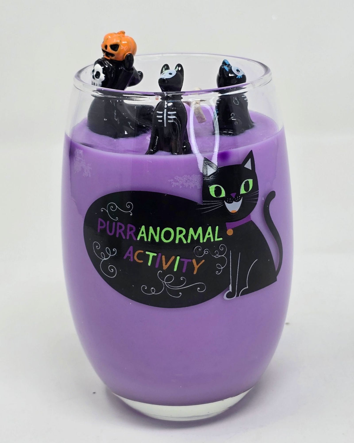 Artisan One Moon Flame Purr-fect Haunt Chamomile Lavender Wine Glass Candle