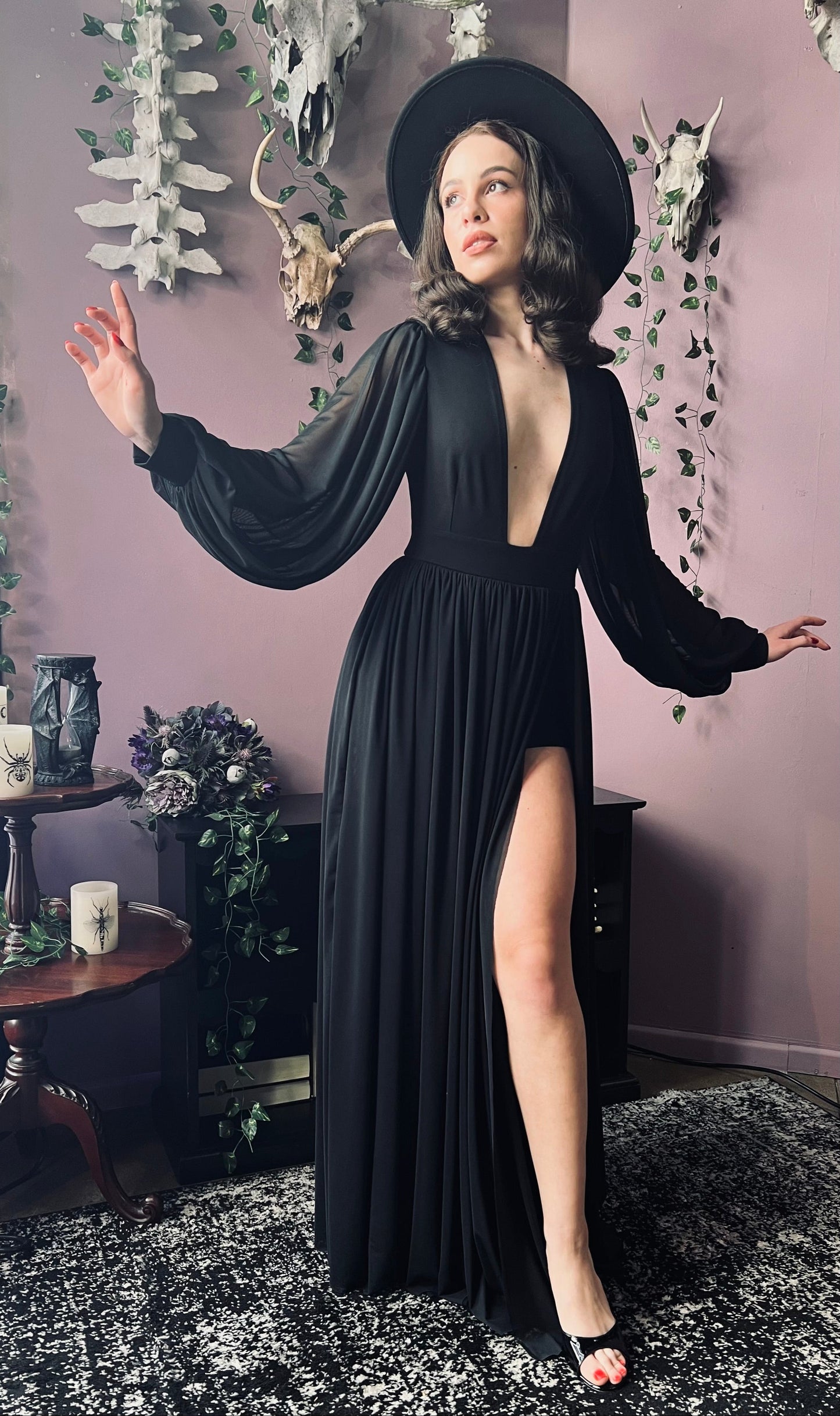 Minerva - Hauntingly Dramatic Mesh Maxi Dress with Built In Shorts  - READY TO SHIP -  - 