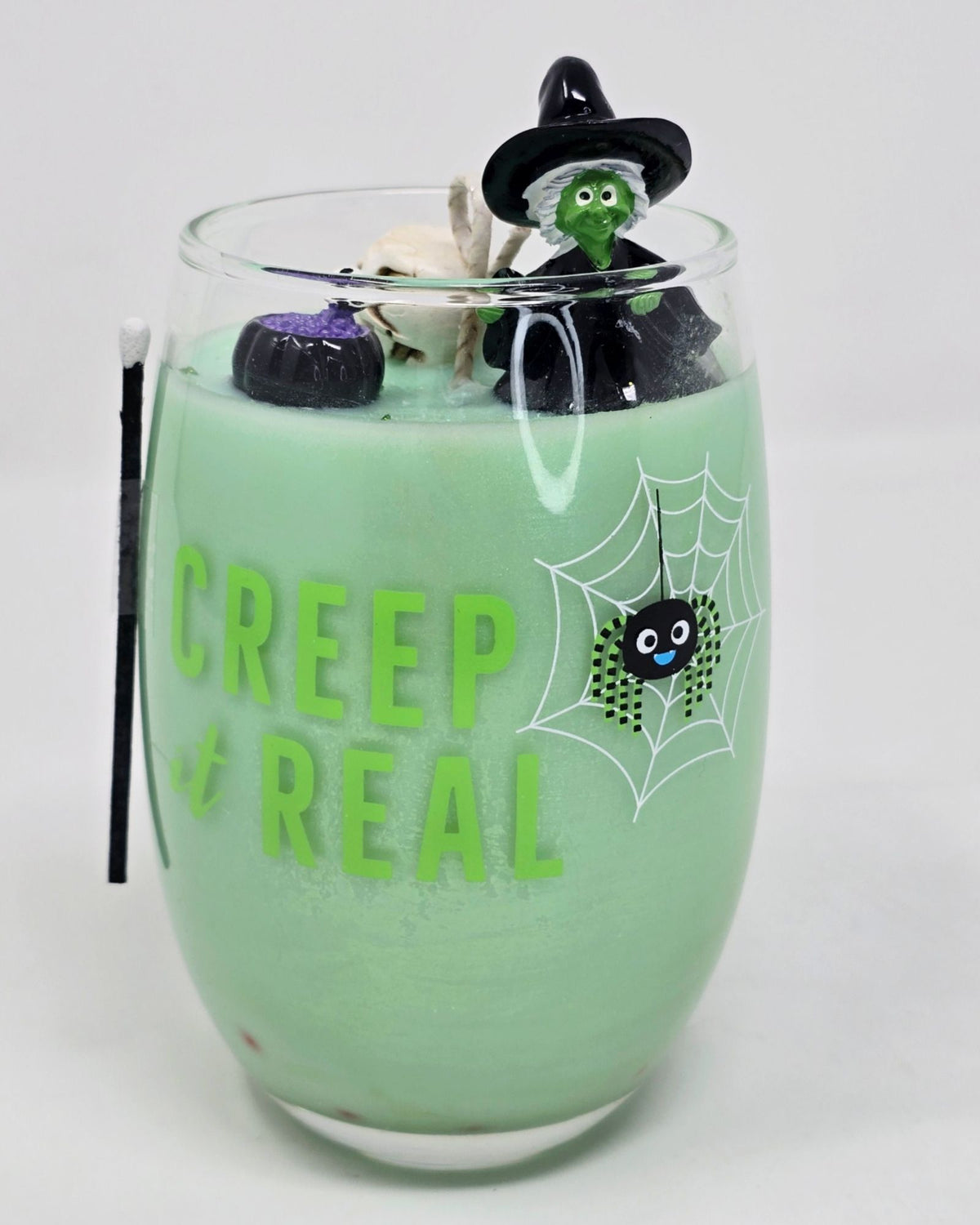 Artisan One Moon Flame Crypt Keeper Cornbread Pumpkin Wine Glass Candle