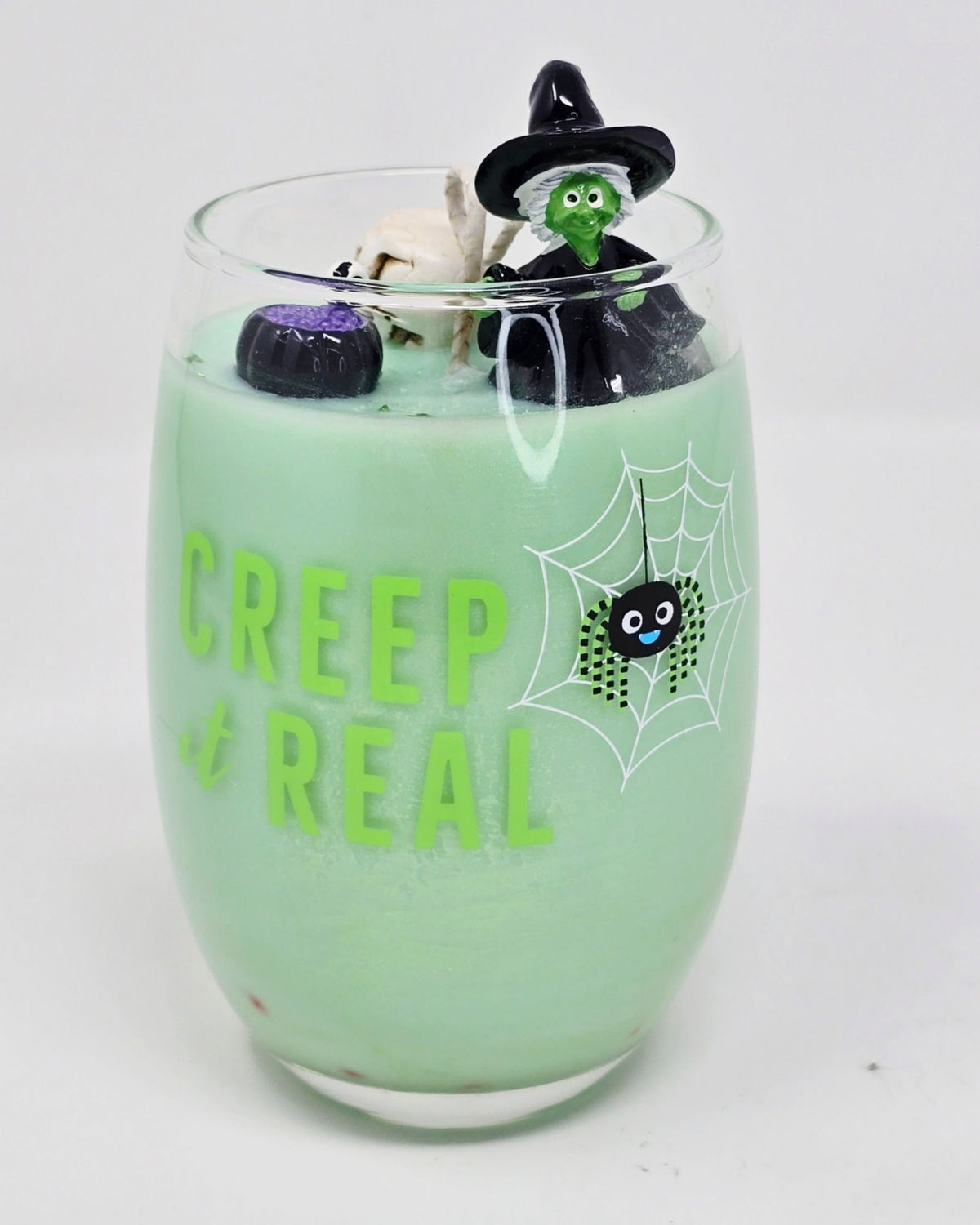 Artisan One Moon Flame Crypt Keeper Cornbread Pumpkin Wine Glass Candle