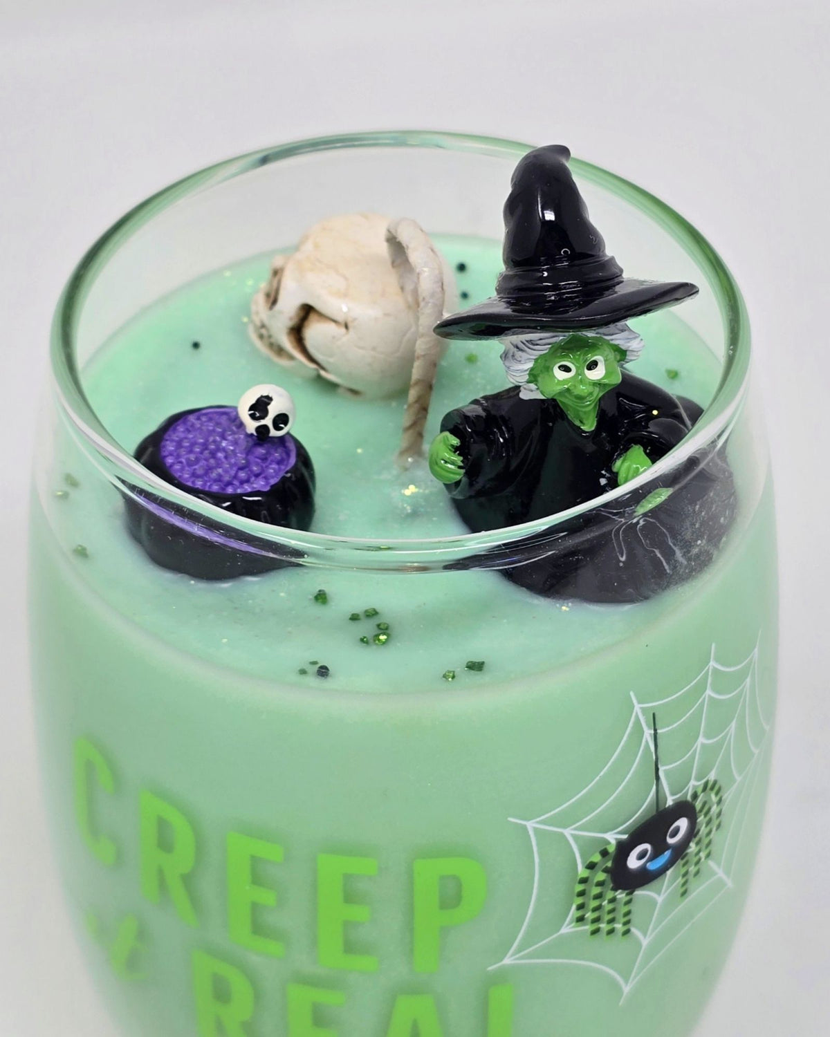 Artisan One Moon Flame Crypt Keeper Cornbread Pumpkin Wine Glass Candle