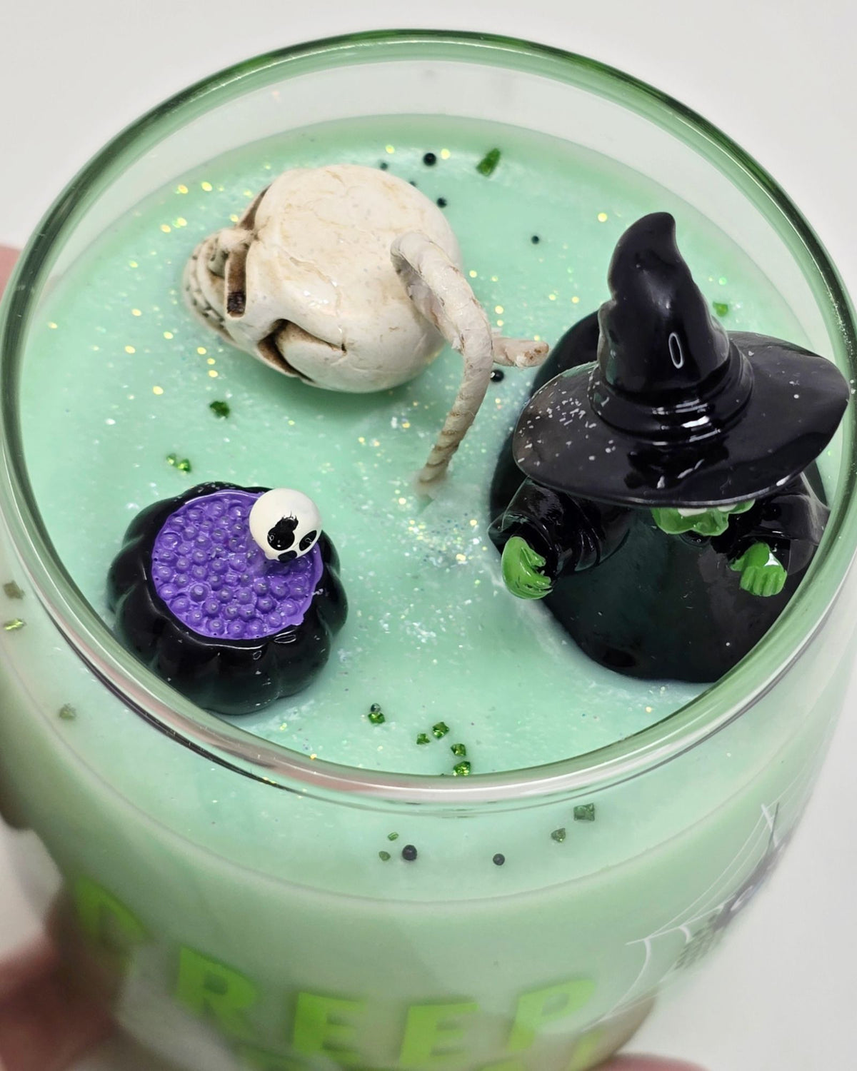 Artisan One Moon Flame Crypt Keeper Cornbread Pumpkin Wine Glass Candle