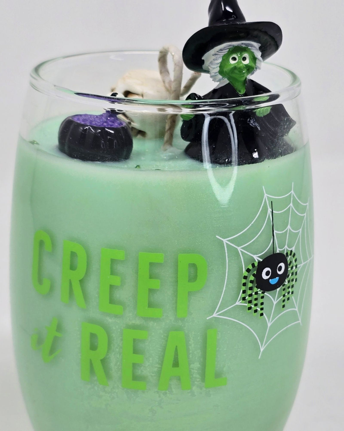 Artisan One Moon Flame Crypt Keeper Cornbread Pumpkin Wine Glass Candle