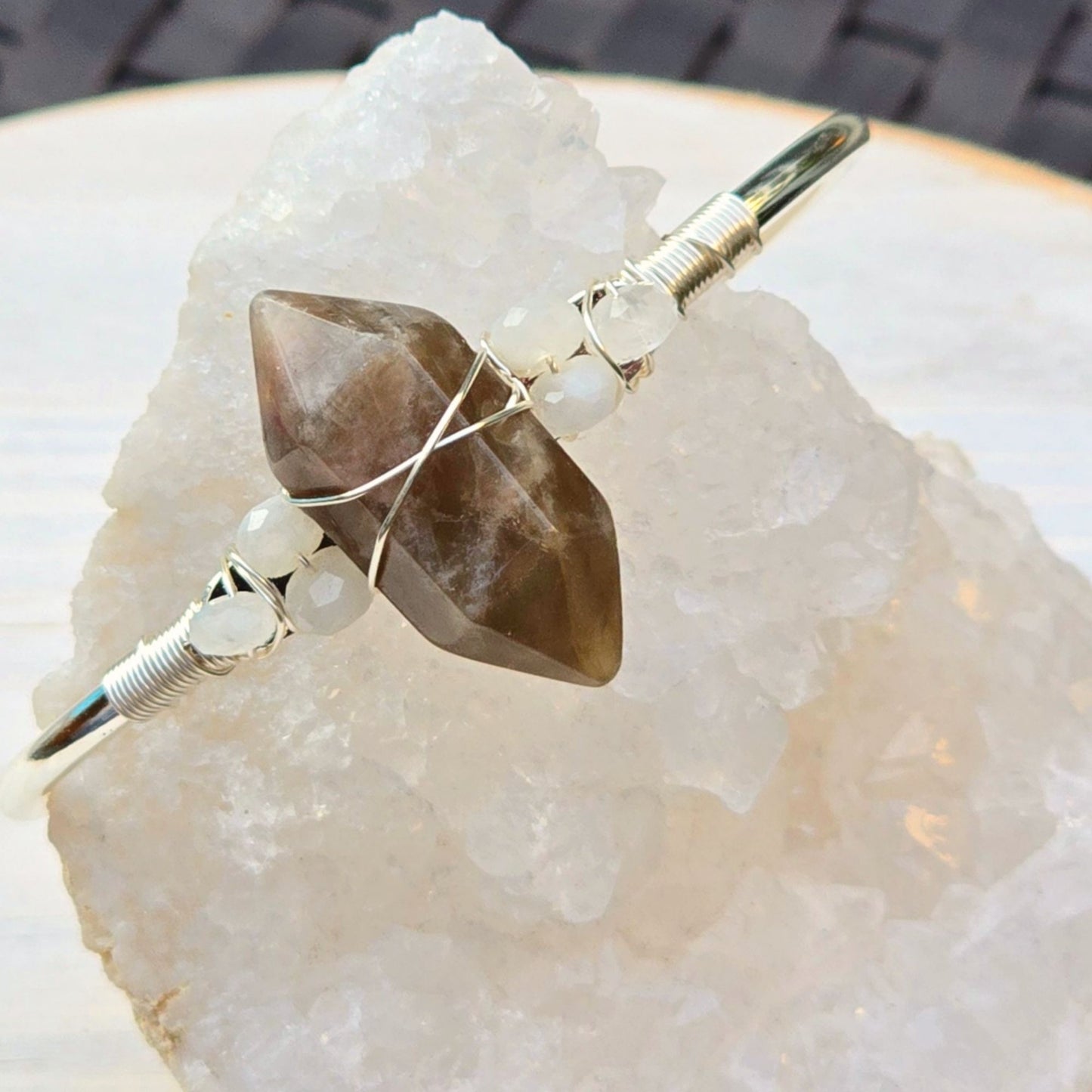 Sunstone & Moonstone Wire Wrap Cuff – 925 Over Copper – Joy & Intuition Talisman