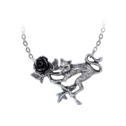 Rosenkatze Pendant Black Cat ✦ Black Rose ✦ Rare Pewter