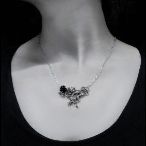 Rosenkatze Pendant Black Cat ✦ Black Rose ✦ Rare Pewter