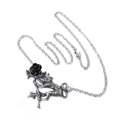 Rosenkatze Pendant Black Cat ✦ Black Rose ✦ Rare Pewter