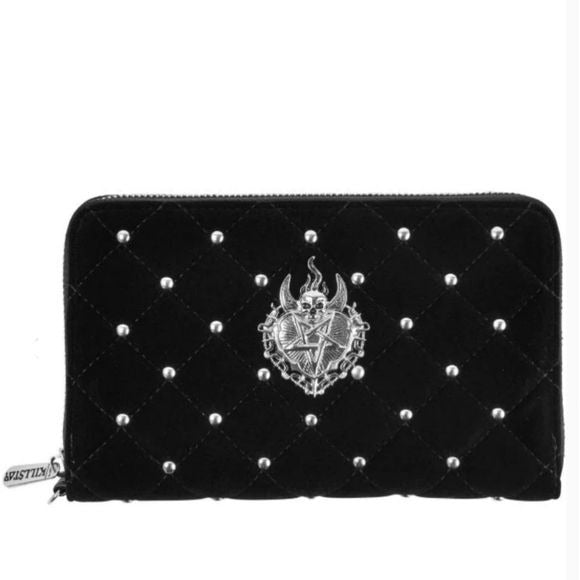 Unsacred Heart Wallet | Black Lush Velvet Silver Studded Hardware - Killstar - Wallets