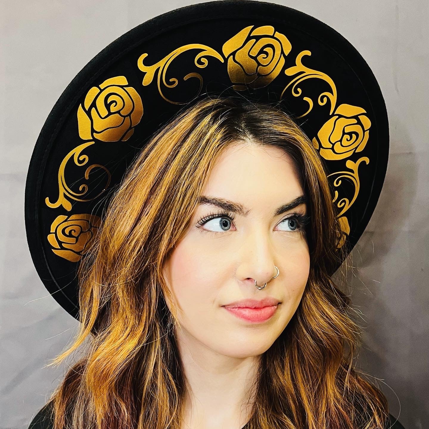 Vegan SUEDE Wide Brim Hat - XL Brim - Foiled Rose Crown -  - 