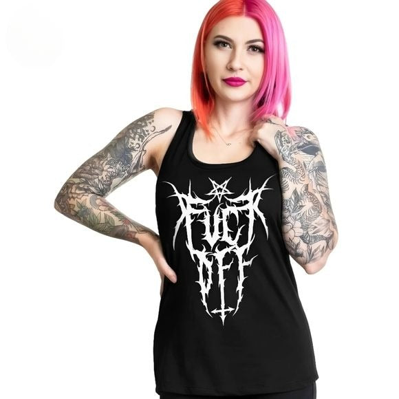 FŮCK OFF BLACK METAL LOGO RACERBACK TANK - Too Fast - Shirts
