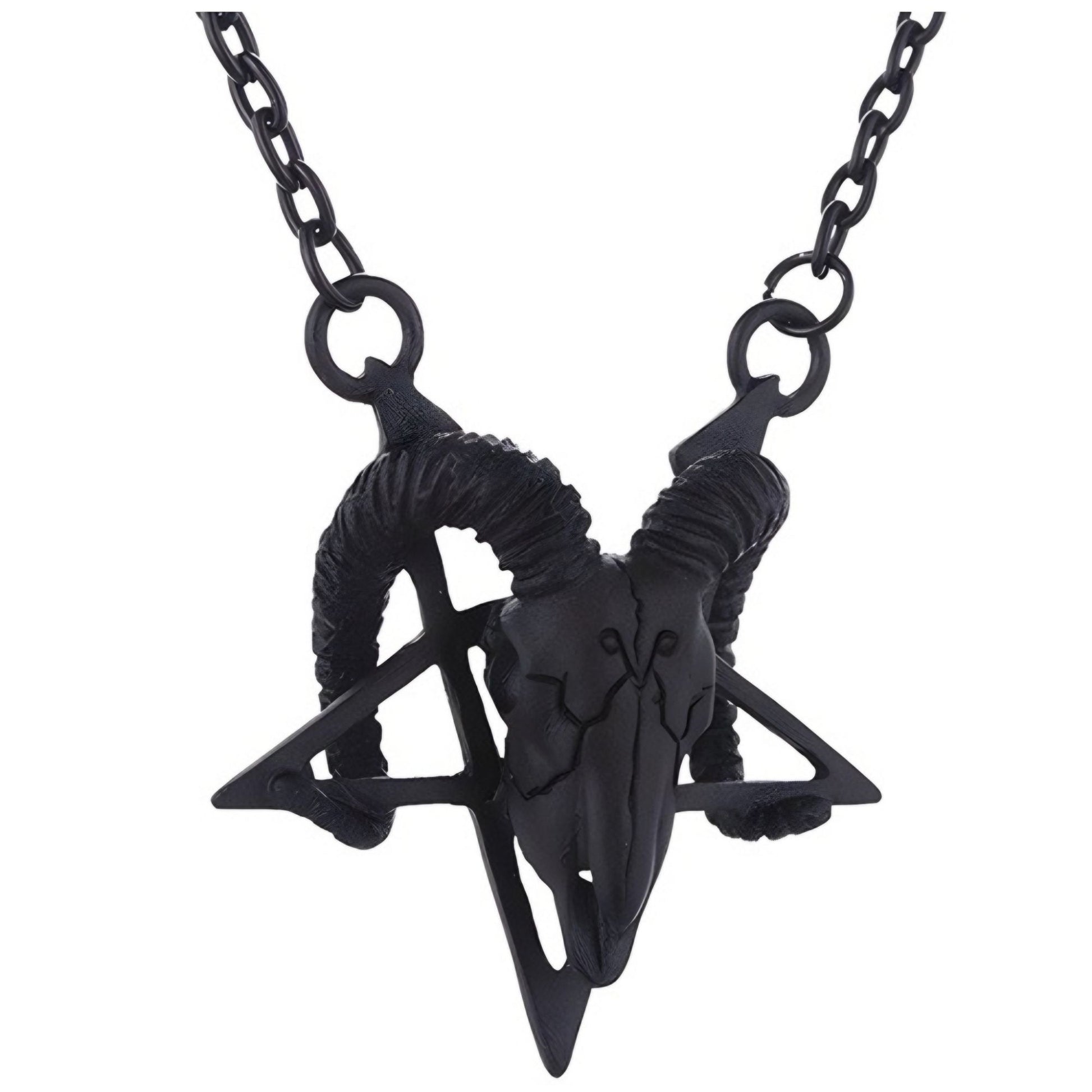 Black Ram Skull Pentagram Necklace Adjustable Chain Pagan Occult Witchcraft Amulet - Restyle - Jewelry