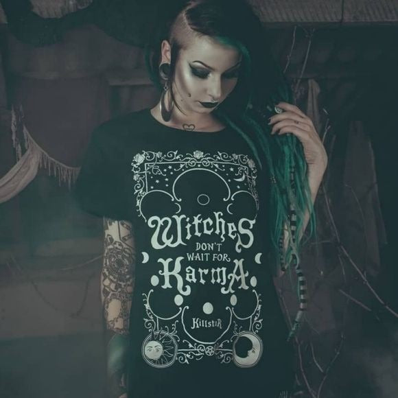 Karma Top | Oversized Scoop Neck Soft Cotton Black & White Woman's Tee - Killstar - Shirts