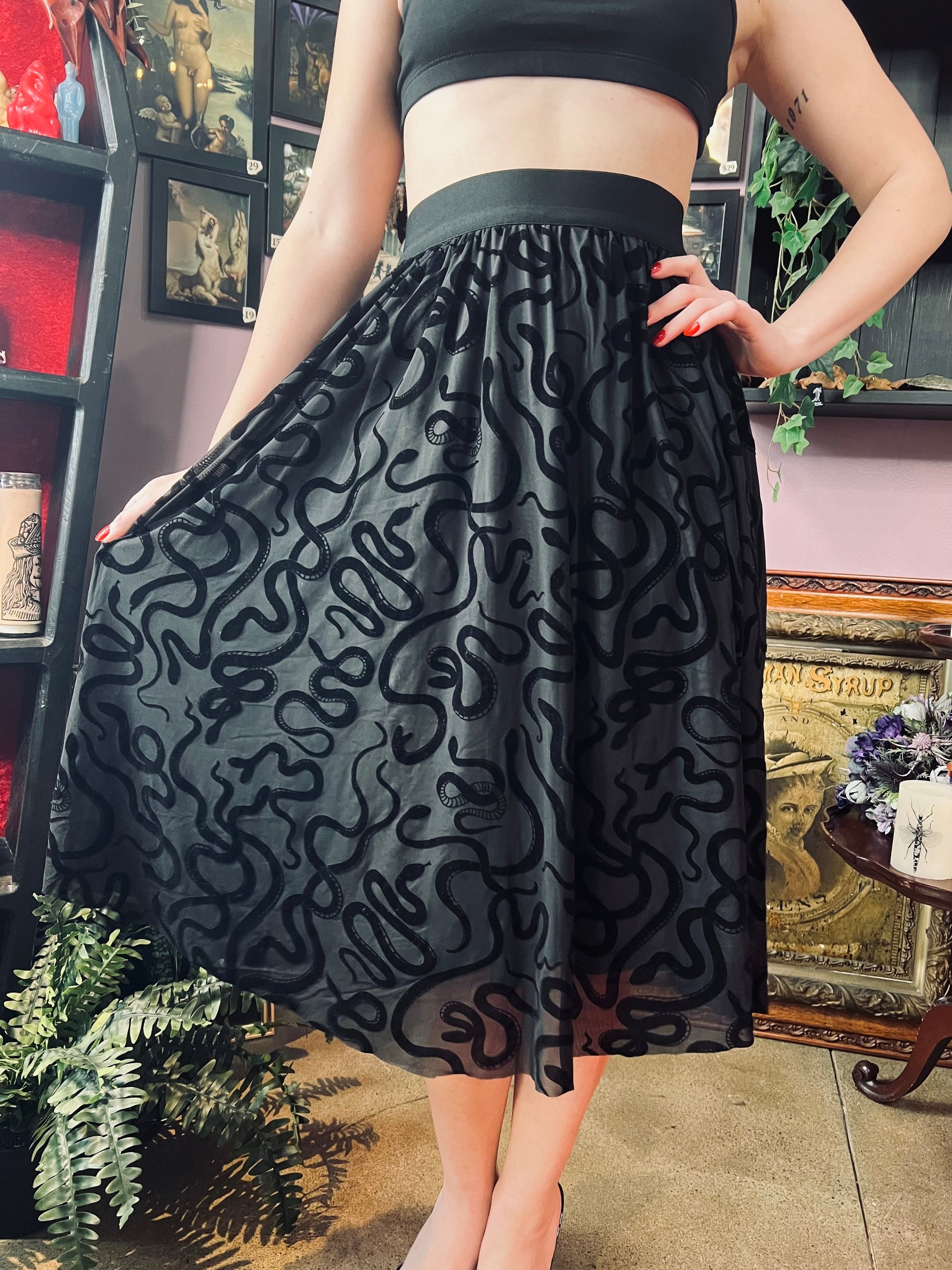 The Serpentine Skirt  - Velvet Snake Flocked Full SKIRT - READY TO SHIP -  - 