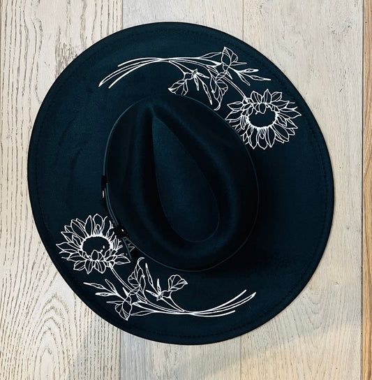 Vegan Felt Hat - XL Brim - Sunflowers -  - 