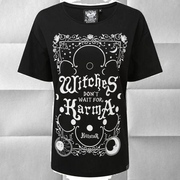 Karma Top | Oversized Scoop Neck Soft Cotton Black & White Woman's Tee - Killstar - Shirts
