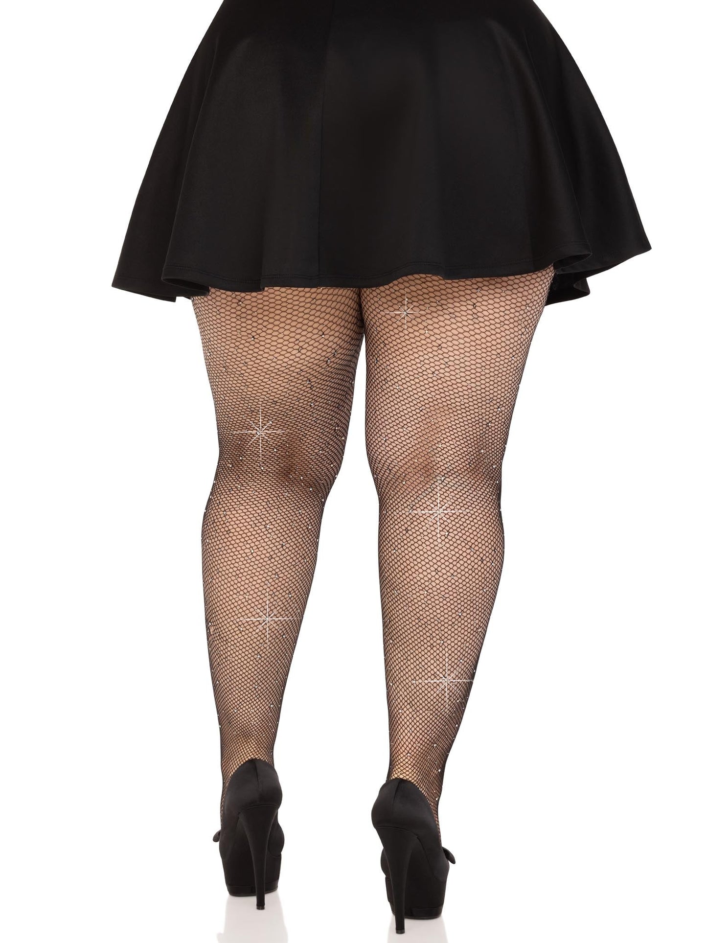 Colby Plus Rhinestone Fishnet Tights -  - Hosiery