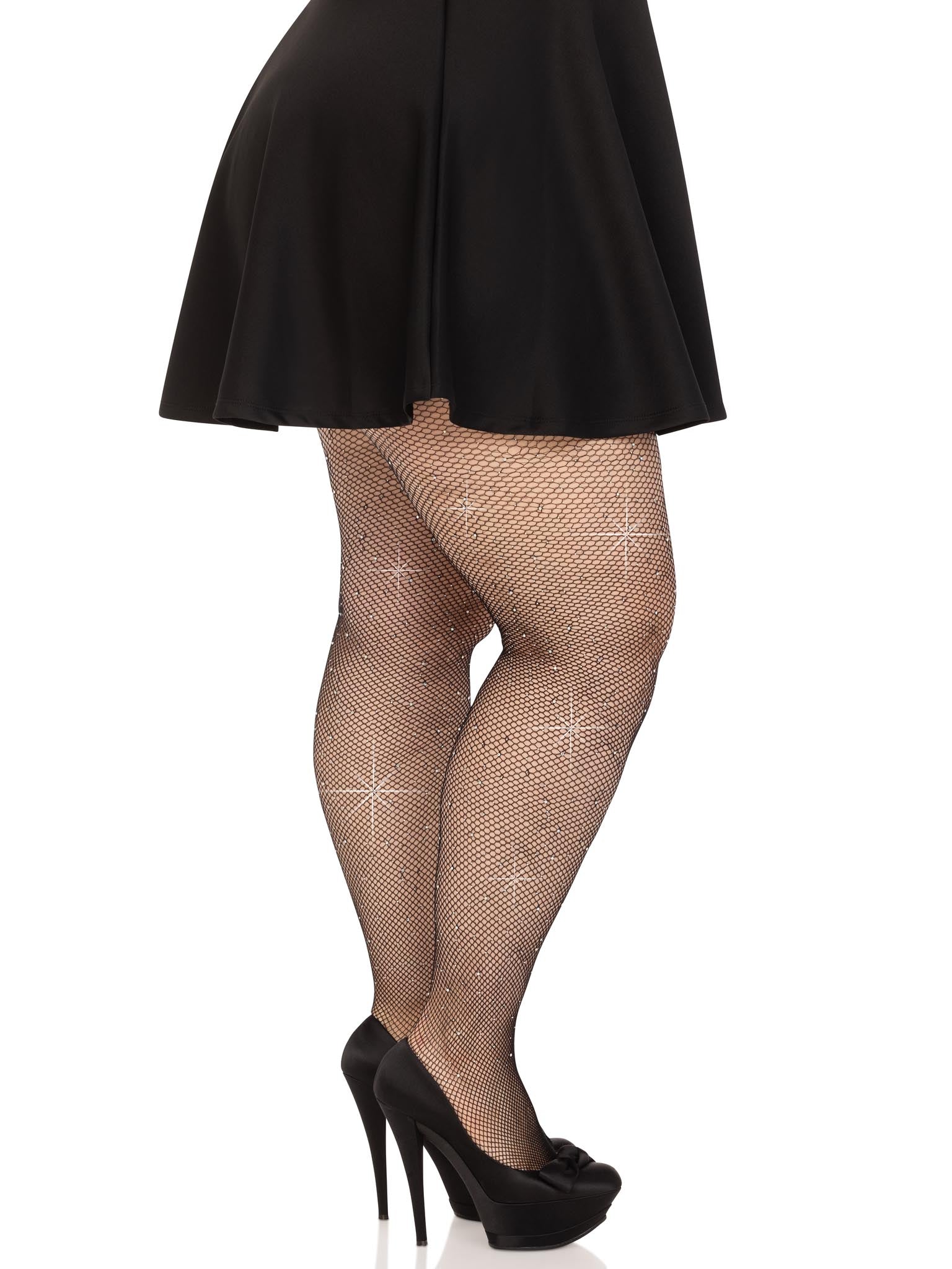 Colby Plus Rhinestone Fishnet Tights -  - Hosiery