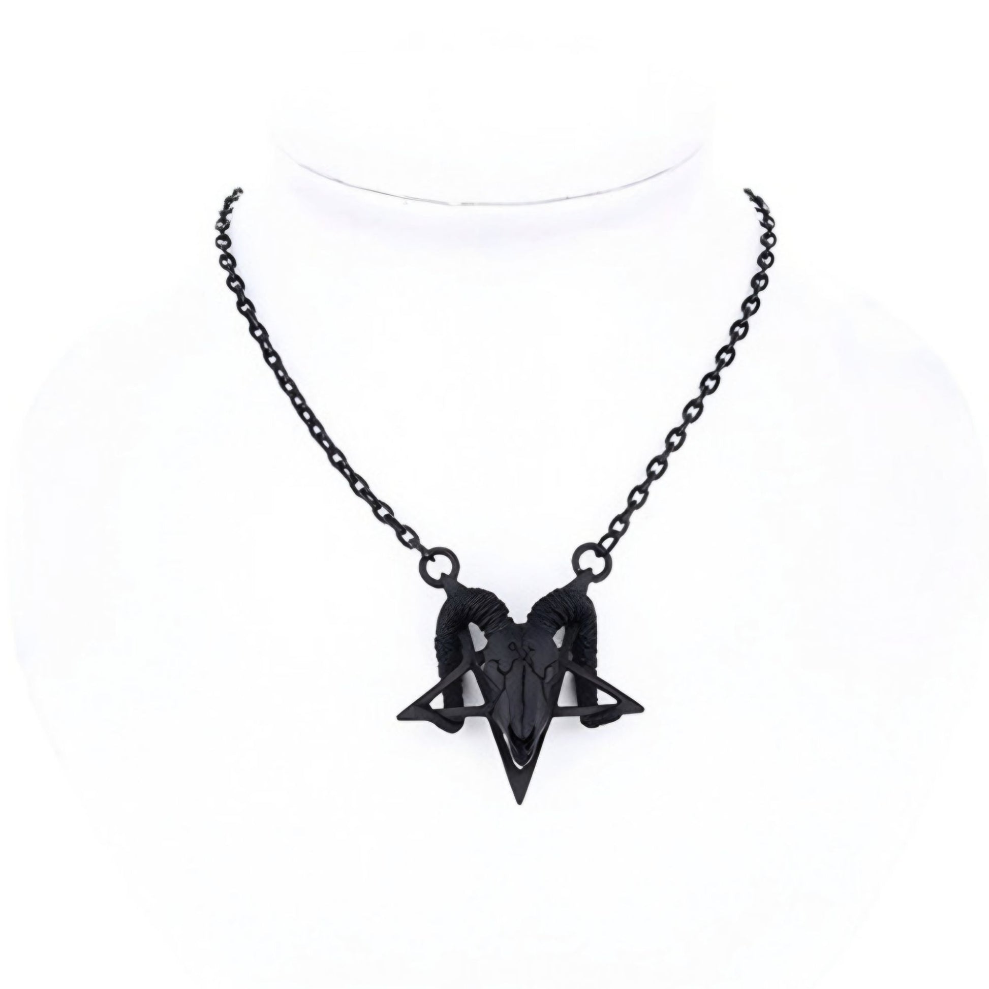 Black Ram Skull Pentagram Necklace Adjustable Chain Pagan Occult Witchcraft Amulet - Restyle - Jewelry