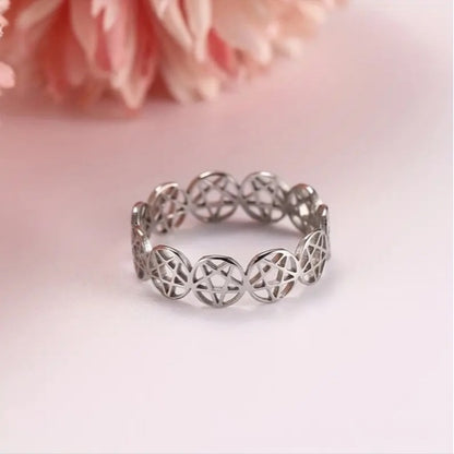 Stainless Steel Pentagram Ring | High Quality Hollowed Pentacles Connected - A Gothic Universe - Rings