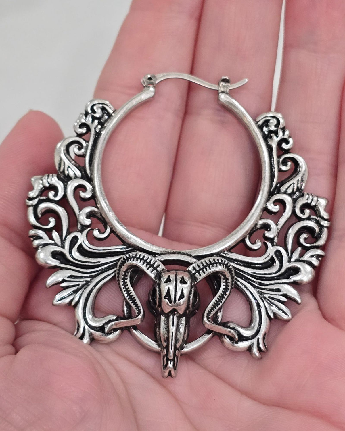Killstar Worship The Night Hoop Earrings Ram Skull Baphomet Occult Filigree