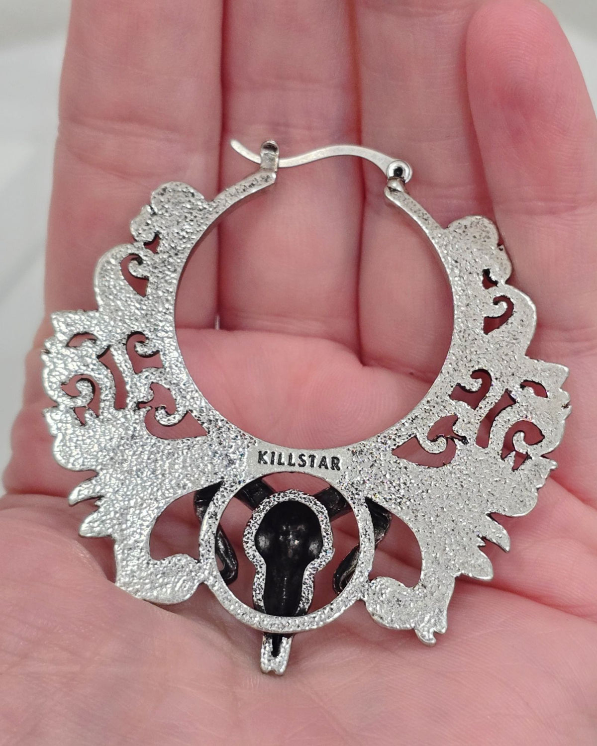 Killstar Worship The Night Hoop Earrings Ram Skull Baphomet Occult Filigree