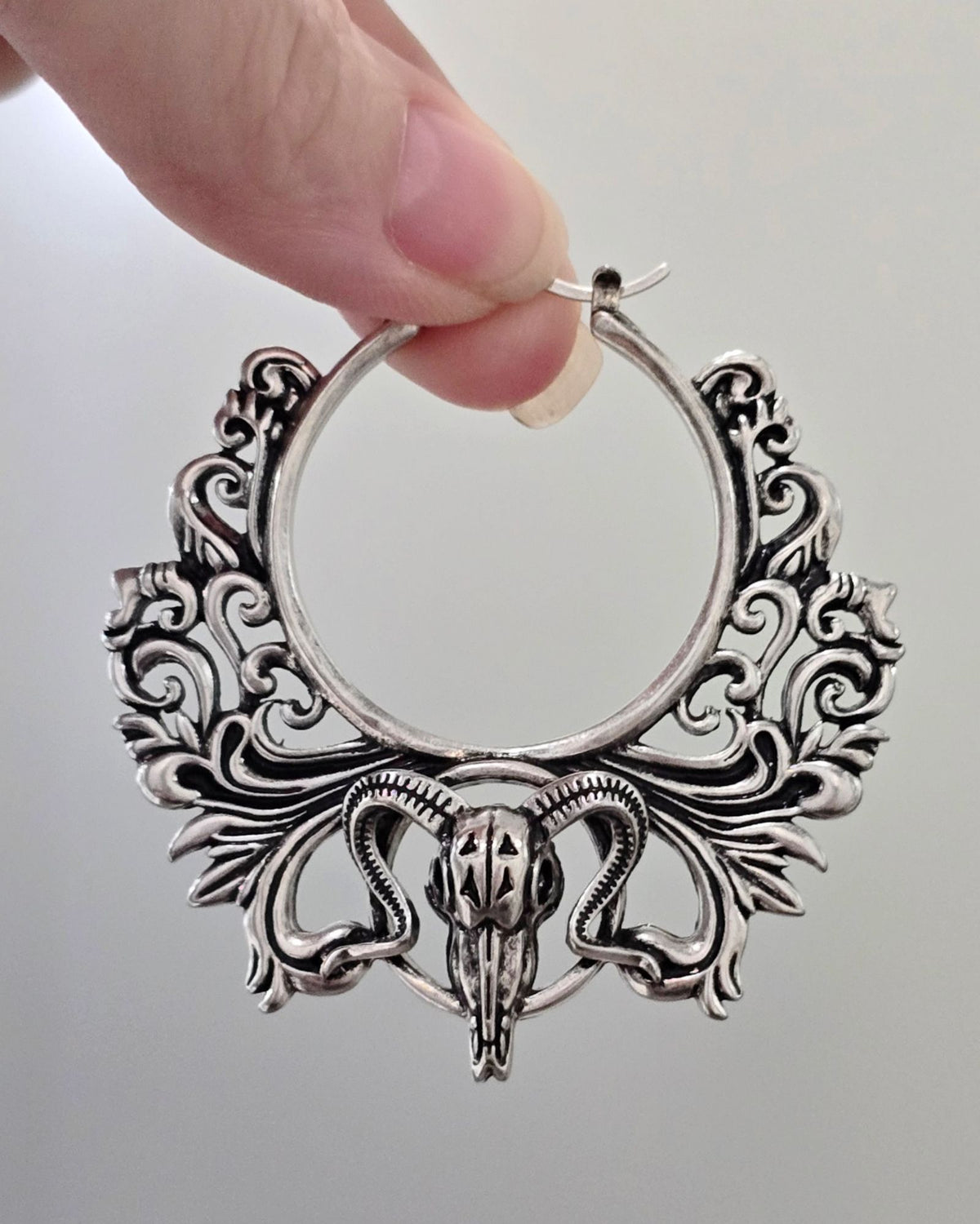 Killstar Worship The Night Hoop Earrings Ram Skull Baphomet Occult Filigree