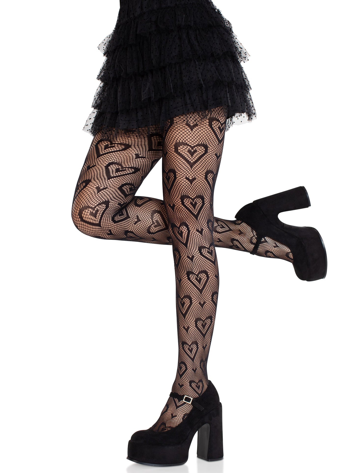 Cherie Heart Net Tights - Coquette Fishnet Tights - Cute Heart Hosiery