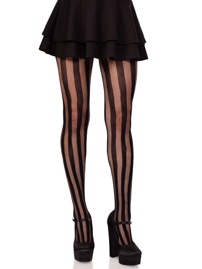 Kyra Striped Net Tights - Fishnet Stripe Tights - Opaque Pantyhose -  - Fishnet Tights