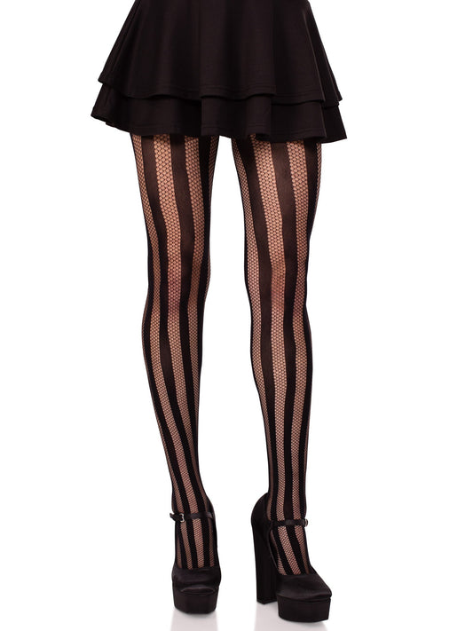 Kyra Striped Net Tights - Fishnet Stripe Tights - Opaque Pantyhose