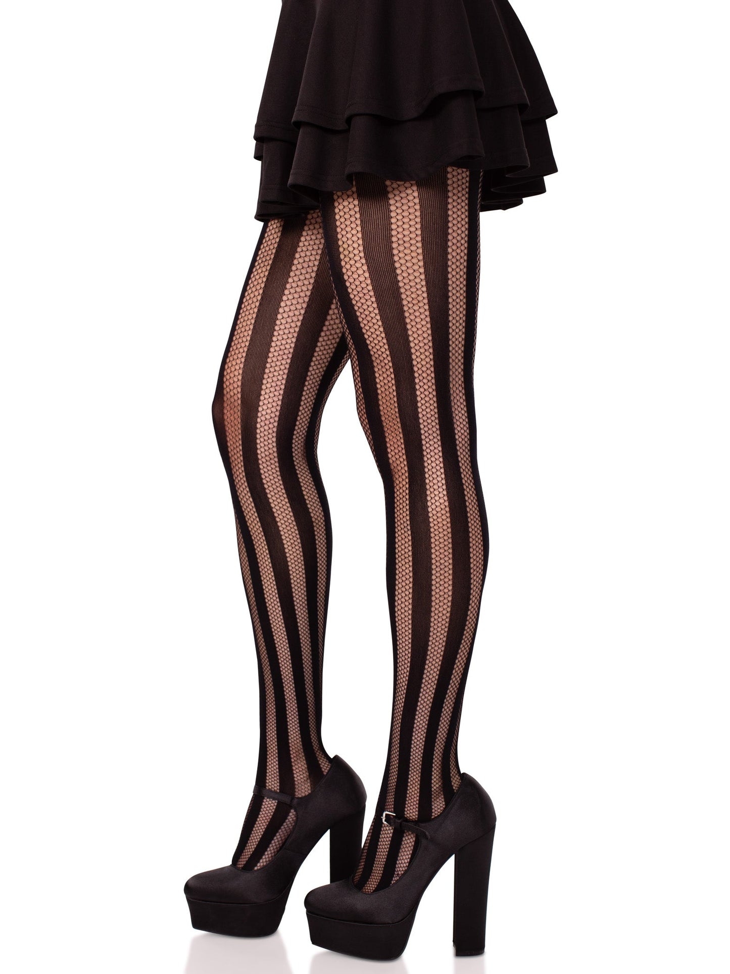 Kyra Striped Net Tights - Fishnet Stripe Tights - Opaque Pantyhose