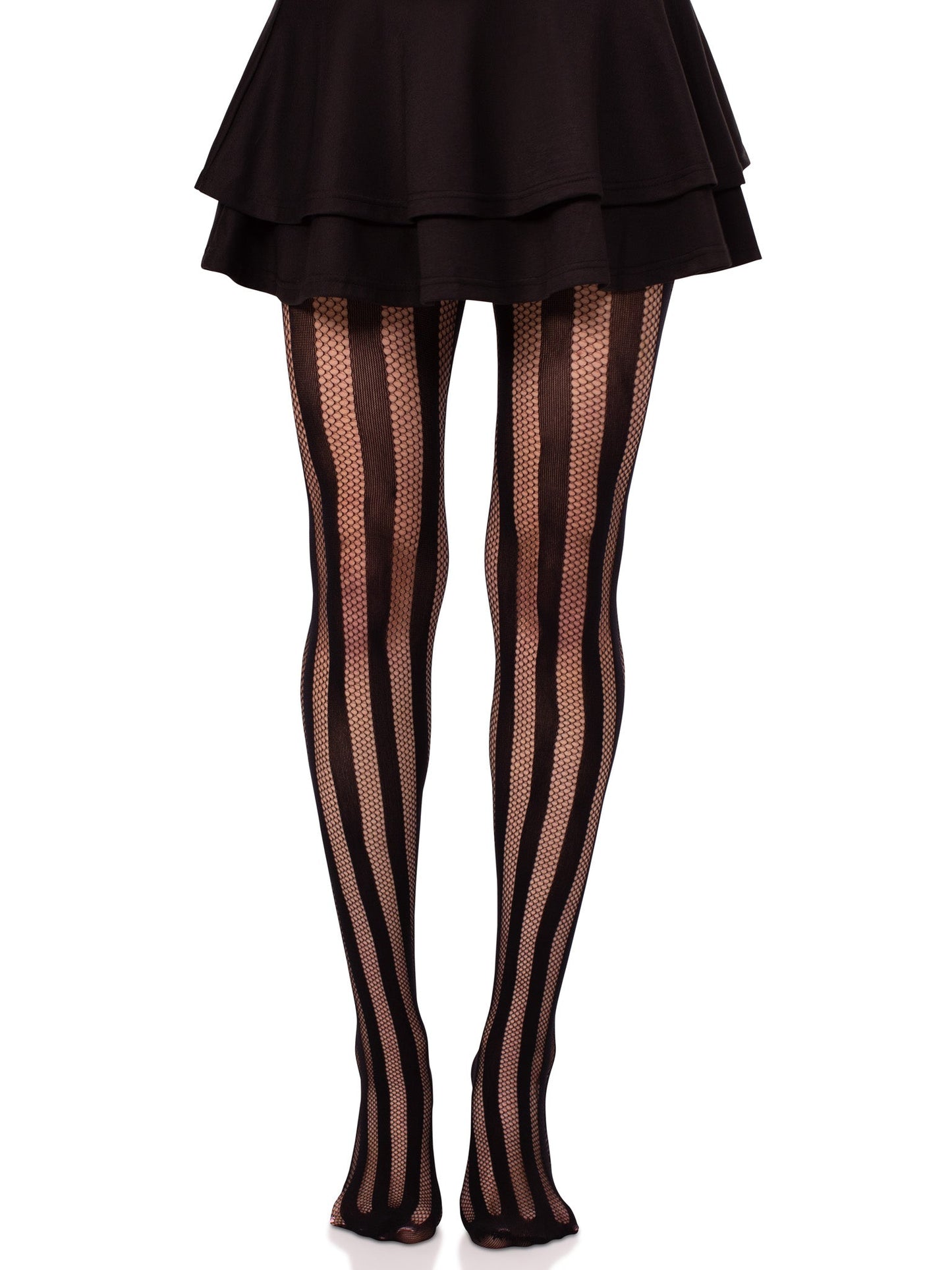 Kyra Striped Net Tights - Fishnet Stripe Tights - Opaque Pantyhose
