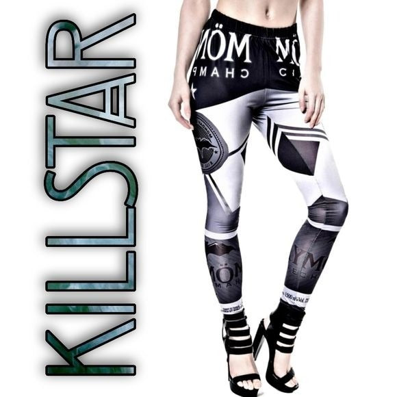 Form-Fitting Leggings | Monday Champagne | Gothic Black White Silver - Killstar - Leggings