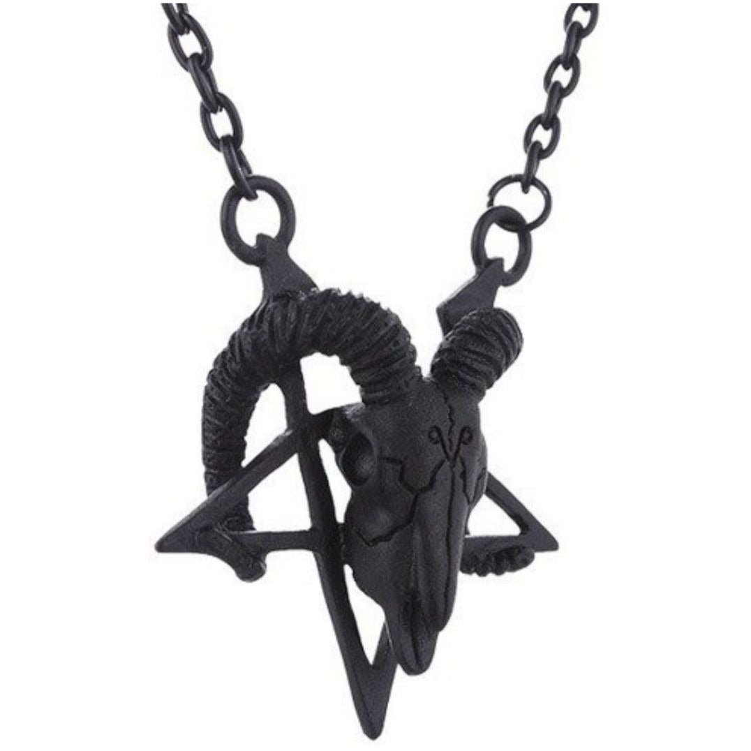 Black Ram Skull Pentagram Necklace Adjustable Chain Pagan Occult Witchcraft Amulet - Restyle - Jewelry