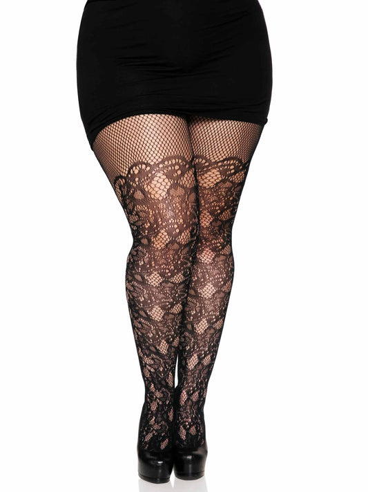 Drew Plus Floral Vine Fishnet Tights -  - Hosiery