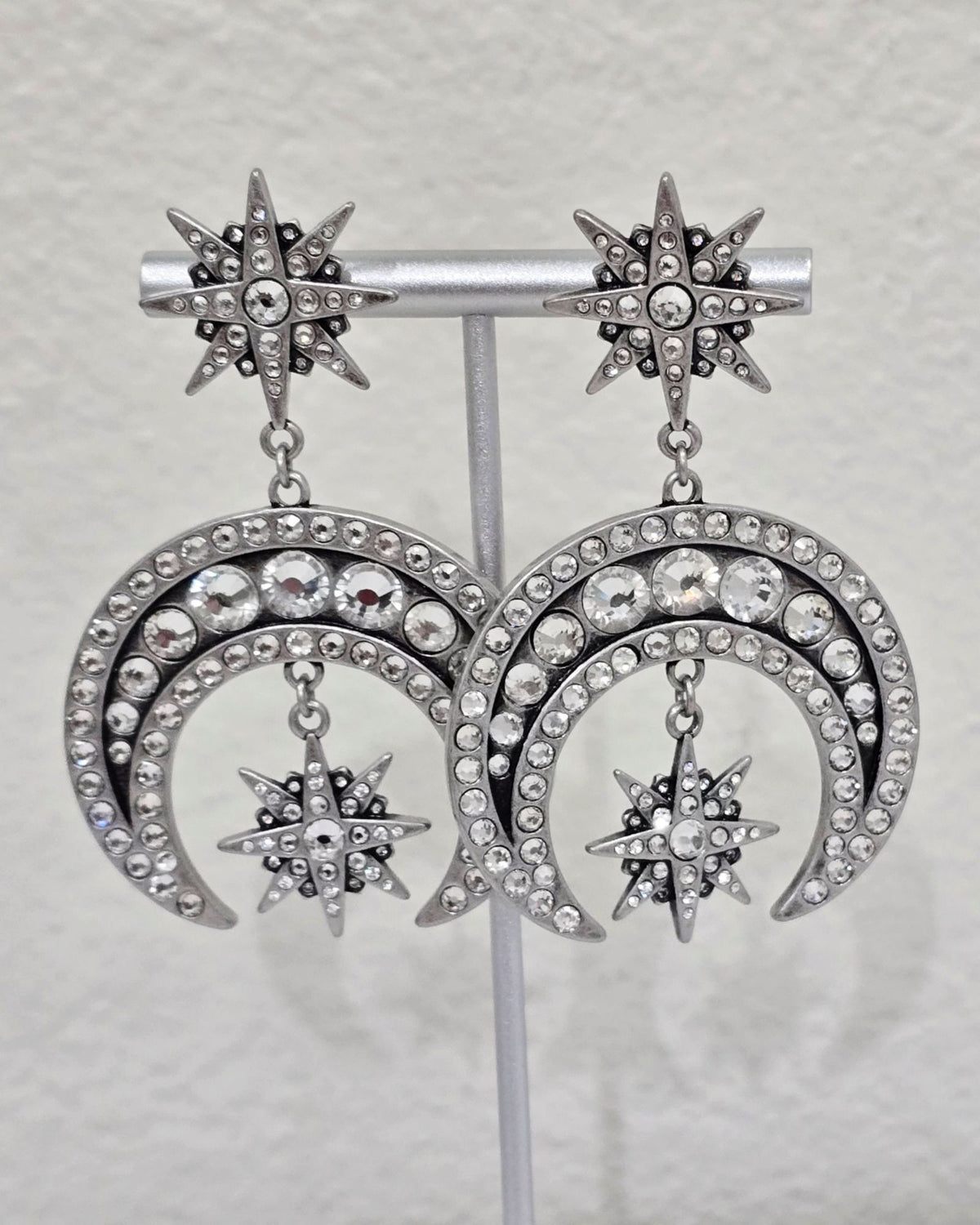 Killstar Zephirah Earring Celestial Silver Crescent Moon Crystal Star Chandelier