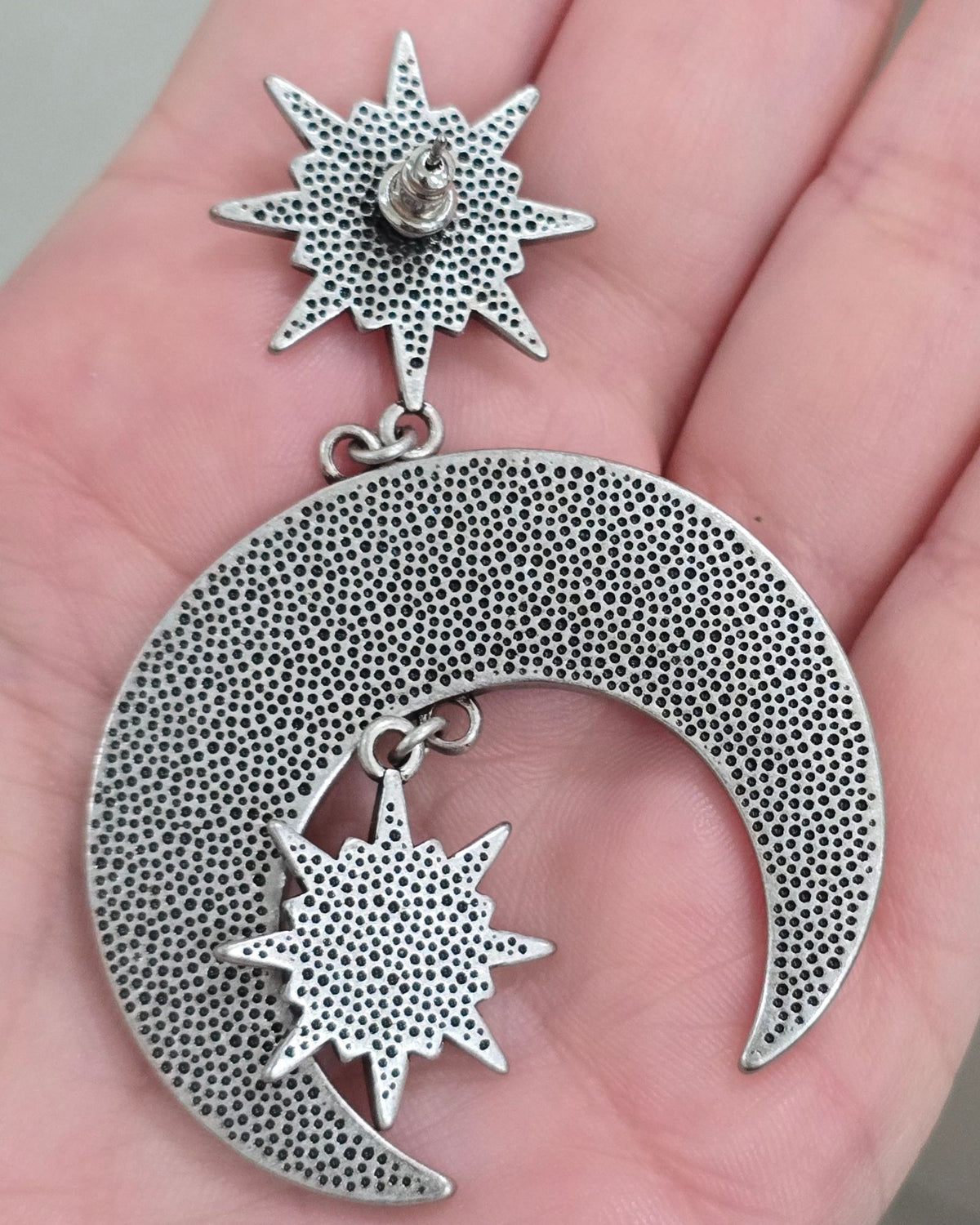 Killstar Zephirah Earring Celestial Silver Crescent Moon Crystal Star Chandelier