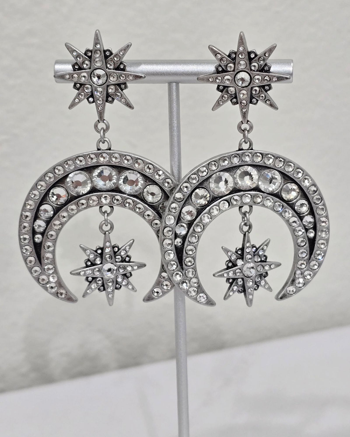 Killstar Zephirah Earring Celestial Silver Crescent Moon Crystal Star Chandelier