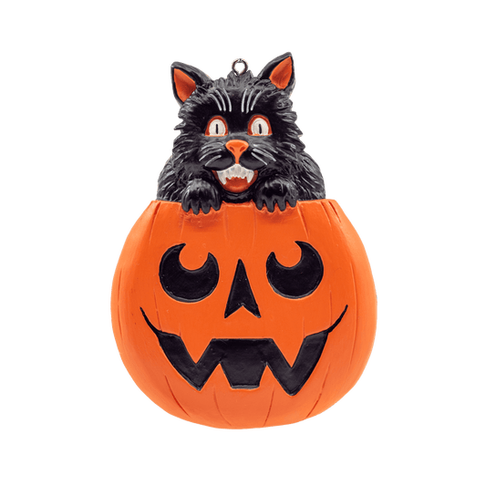 Pumpkitty Flatback Ornament - Halloween Cat Pumpkin Decoration - Cute Spooky Cat