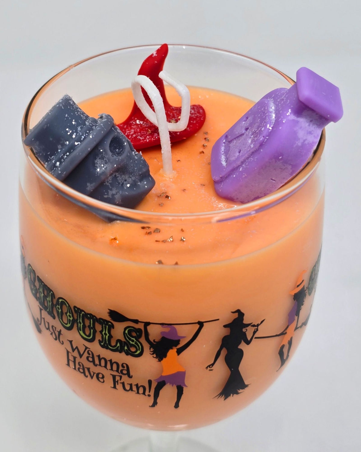 Artisan One Moon Flame Midnight Coven Spritz Halloween Wine Glass 12oz Candle