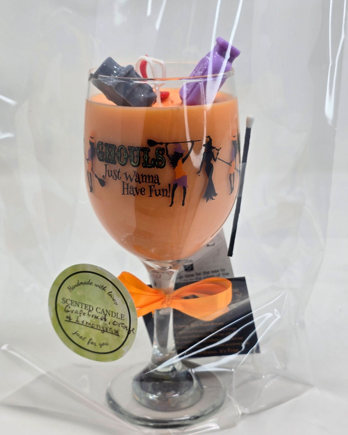 Artisan One Moon Flame Midnight Coven Spritz Halloween Wine Glass 12oz Candle