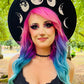 Vegan Felt Wide Brim Hat - Flat Top XL Brim - "large Moon Phase" -  - 