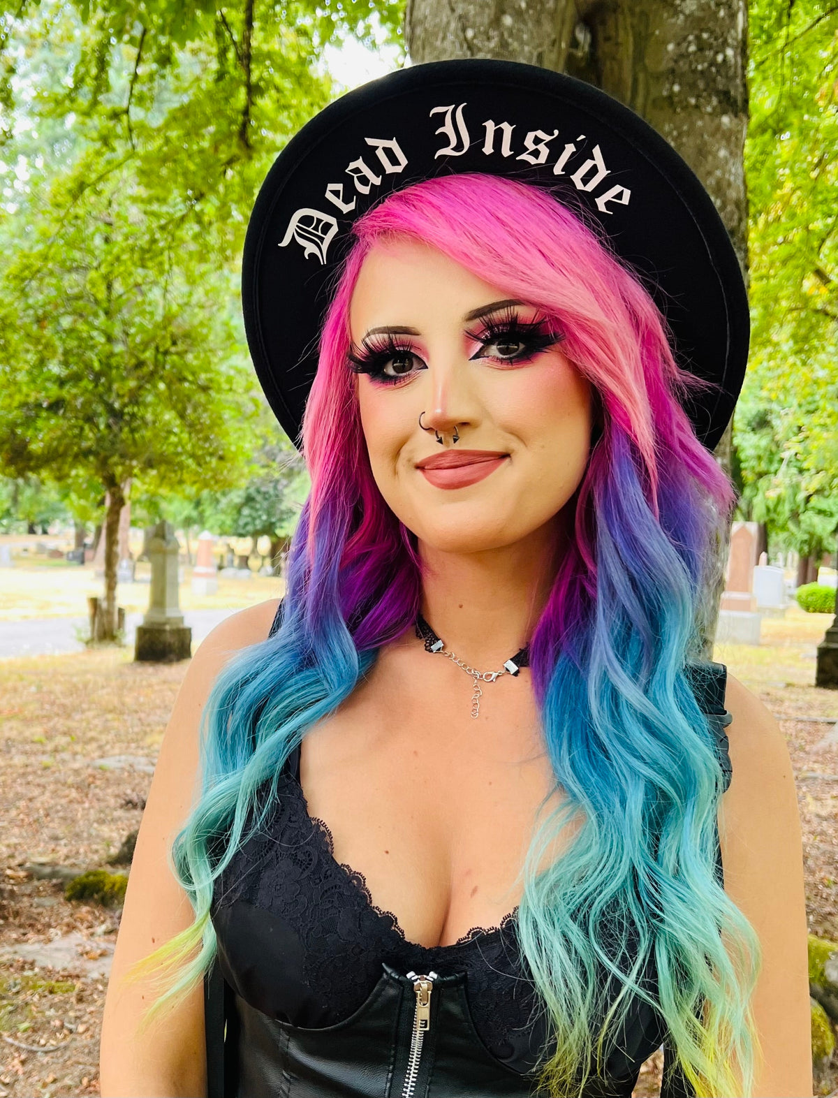 Vegan Felt Wide Brim Hat - "Dead Inside" - Gothic -  - 